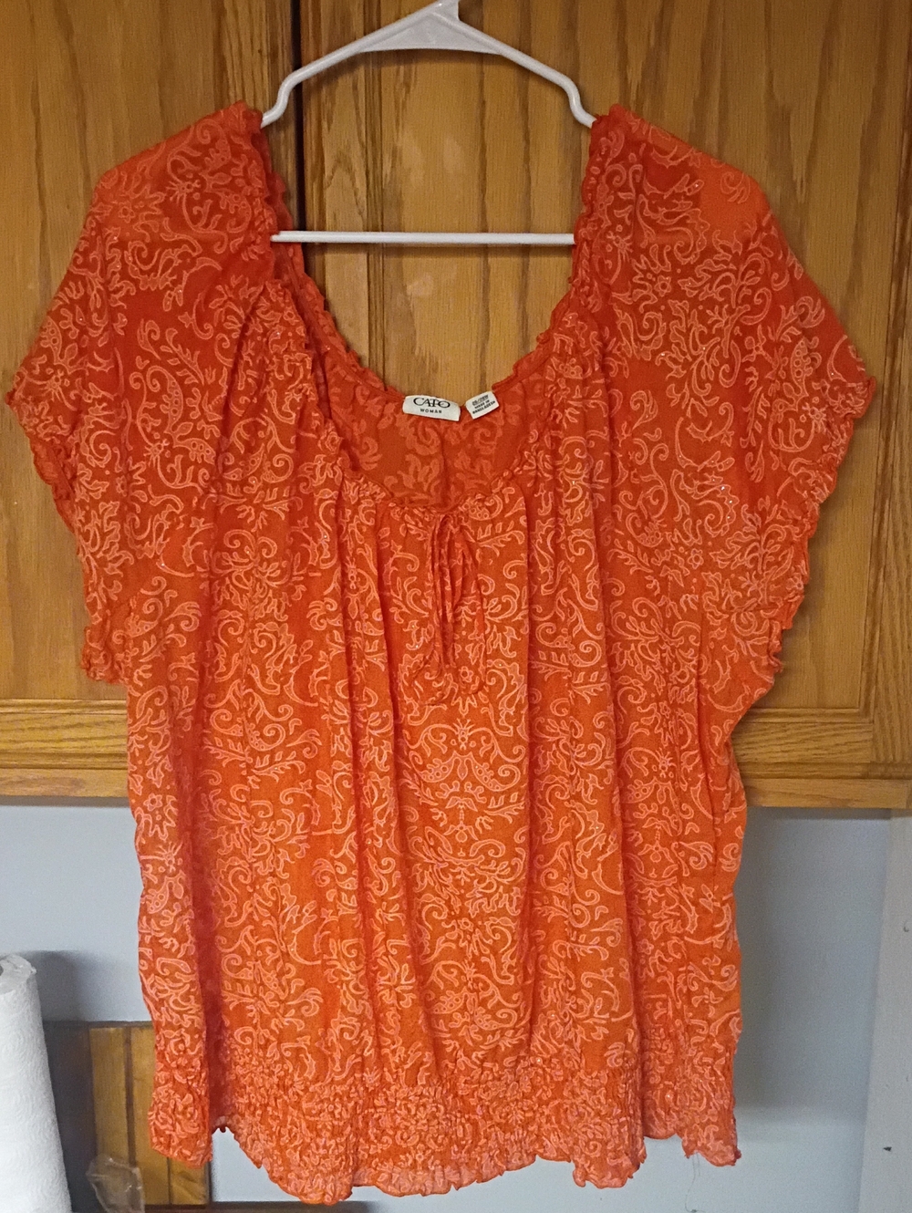 Cato Bright Orange Printed Peasant Blouse